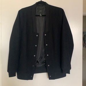 Forever 21 Black Wool Deep V Varsity Jacket Sz M